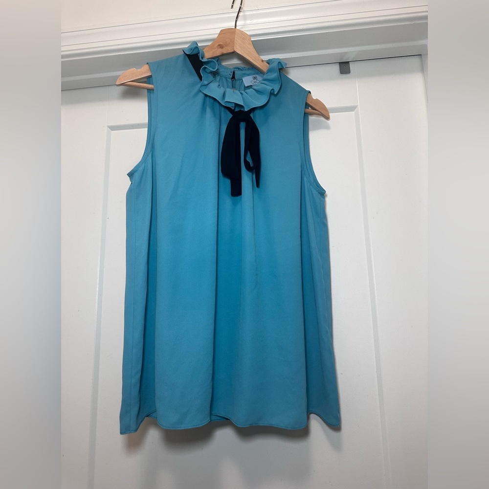 CECE Teal Ruffle Neck Sleeveless Top - Size Medium